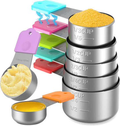 Magnetic Measuring Cups, 5 Stainless Steel Nesting Measuring Cup Set for Measuring Dry or Liquid Ingredients