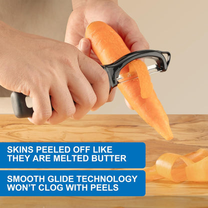 Premium Swivel Vegetable Peeler, Soft Grip Handle and Ultra Sharp Stainless Steel Blades - Perfect Kitchen Peeler For Veggie, Fruit, Potato, Carrot, Apple - Black - Set of 2
