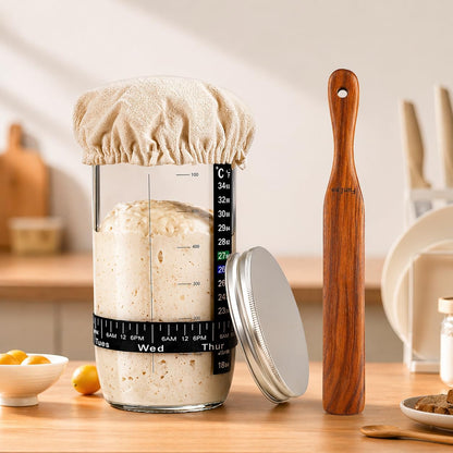 2 Pack Wooden Spurtle for Sourdough Starter, Mixing, Reaching Bottom of Jar, Dough Whisk, Long Handle Jar Spatula, Spurtles Kitchen Tools Teak Wood Kitchen Utensils kit for Baking, Cooking
