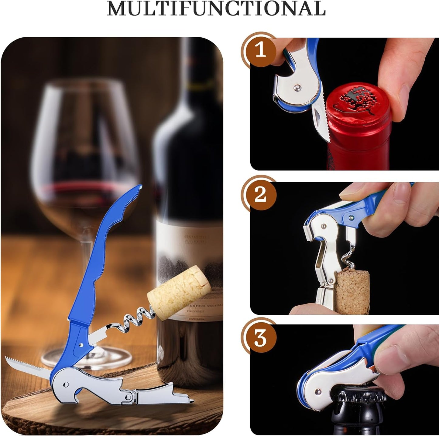 HYZ 2-Pack Wine Opener Waiter Corkscrew, Professional Wine Key for Servers, Bartender, with Foil Cutter, Manual Wine Bottle Opener Double Hinged (Black)