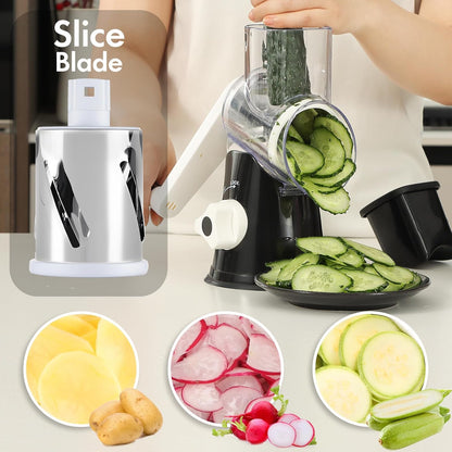 Rotary Cheese Grater with Handle, Round Mandoline Speed Kitchen Slicer, 3 in 1 Multifunctional Vegetable Shredder Manual Nut Grinder for Nuts, Potato, Carrot, Cucumber (Pink)