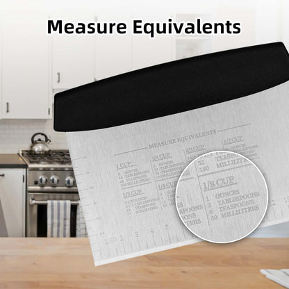 Vaincre Bench Dough Scraper Cutter - 2PCS 6" Stainless Steel Chopper Baking Scraper Spatula with Measuring Scale, Bench Chopping Knife, Kitchen Cooking Utensils Tool for Pastry, Food, Bread