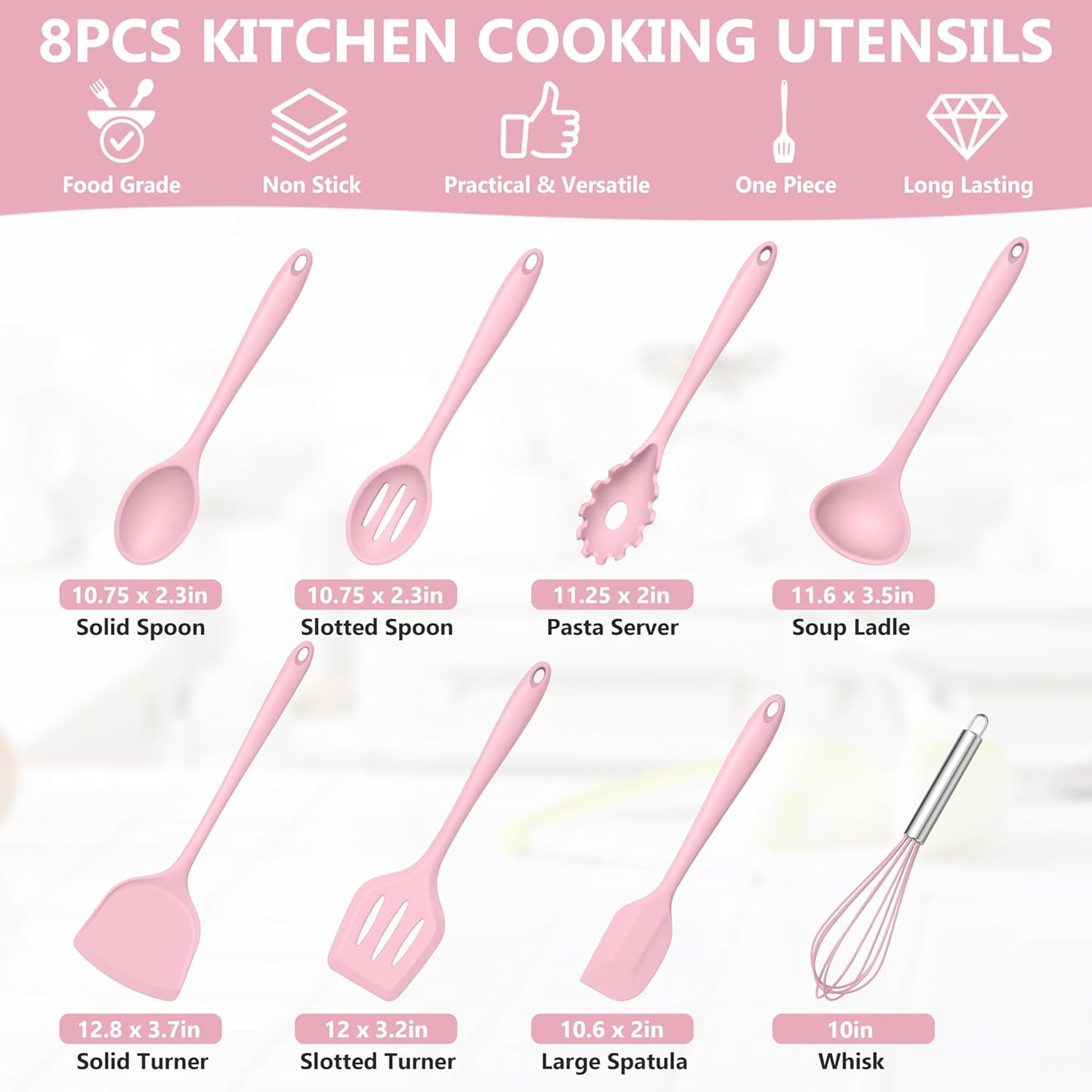 TeamFar 8 PCS Silicone Cooking Utensils - 446°F Heat Resistant Kitchen Silicon Utensils Set, Turner, Spatula, Spoon, Whisk, Kitchen Cooking Gadgets Tools for Nonstick Cookware, Dishwasher Safe-Black