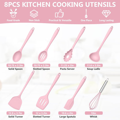 TeamFar 8 PCS Silicone Cooking Utensils - 446°F Heat Resistant Kitchen Silicon Utensils Set, Turner, Spatula, Spoon, Whisk, Kitchen Cooking Gadgets Tools for Nonstick Cookware, Dishwasher Safe-Black