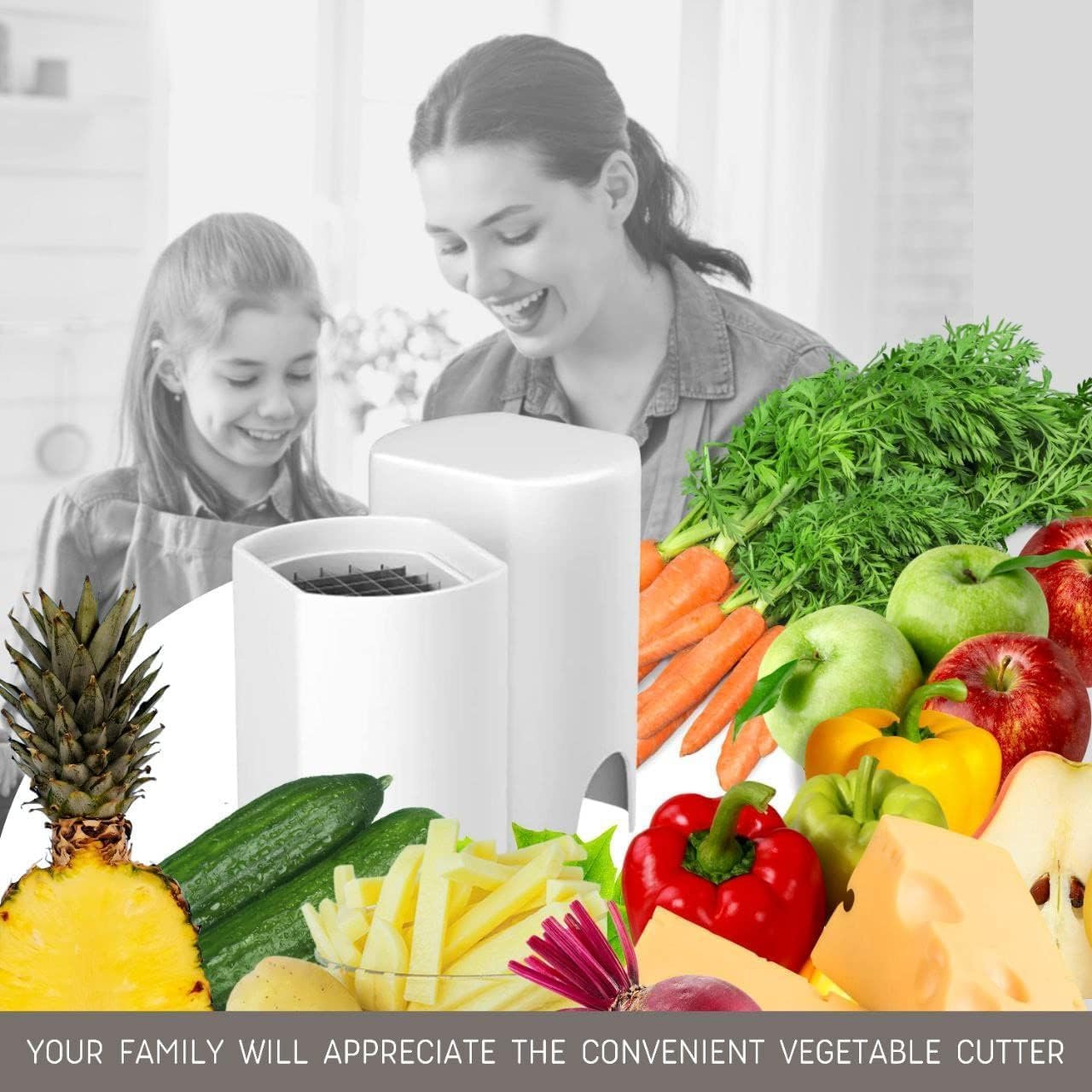 French Fry Cutter Natural Cut Rapid Slicer Vegetable Dicer Potato Tool Food Dicer Veggie Dicer Chopper Veg Chopper White