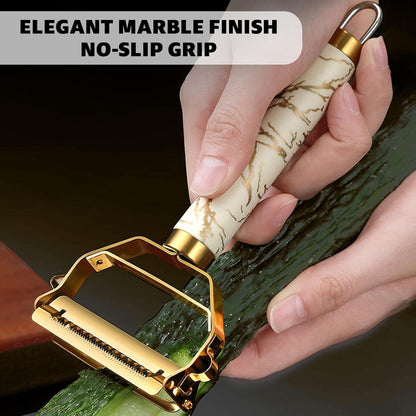 MULTI-FUNCTIONAL 3-IN-1 PEELER, Stainless Steel Peeler, Fruit, Potatoes Peeler for Kitchen,The three functions of peeling, shredding, digging holes are integrated with Ergonomic Non-Slip Handle(gold)