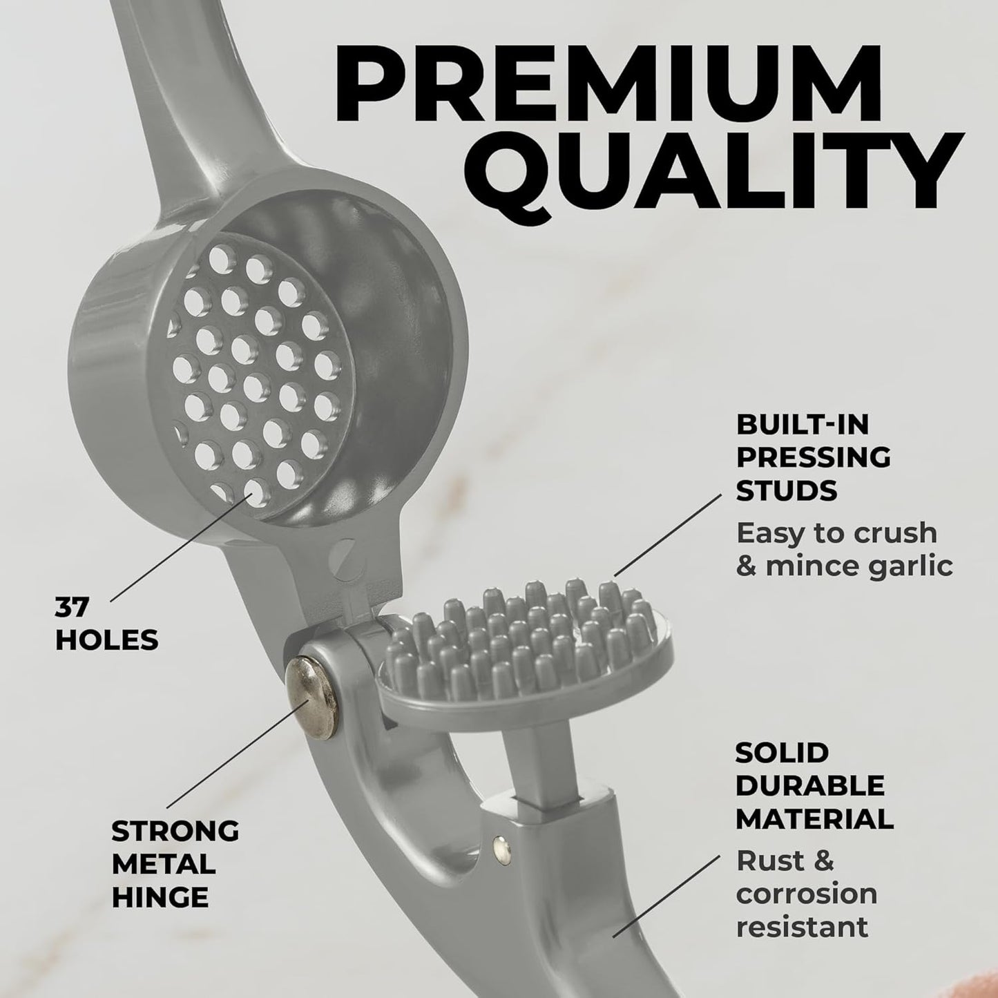 Zulay Kitchen Stainless Steel Garlic Press Rocker Set - Premium Garlic Mincer Garlic Crusher - New Innovative Garlic Crusher with Peeler and Scraper - Comfortable Grip (Black)