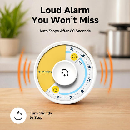 60-Minute Visual Timer, Twist to Set, Loud Battery-Powered Alarm, High-Visibility Rotary Countdown Dial for Kitchen, Work, Study & Time Management (Orange)