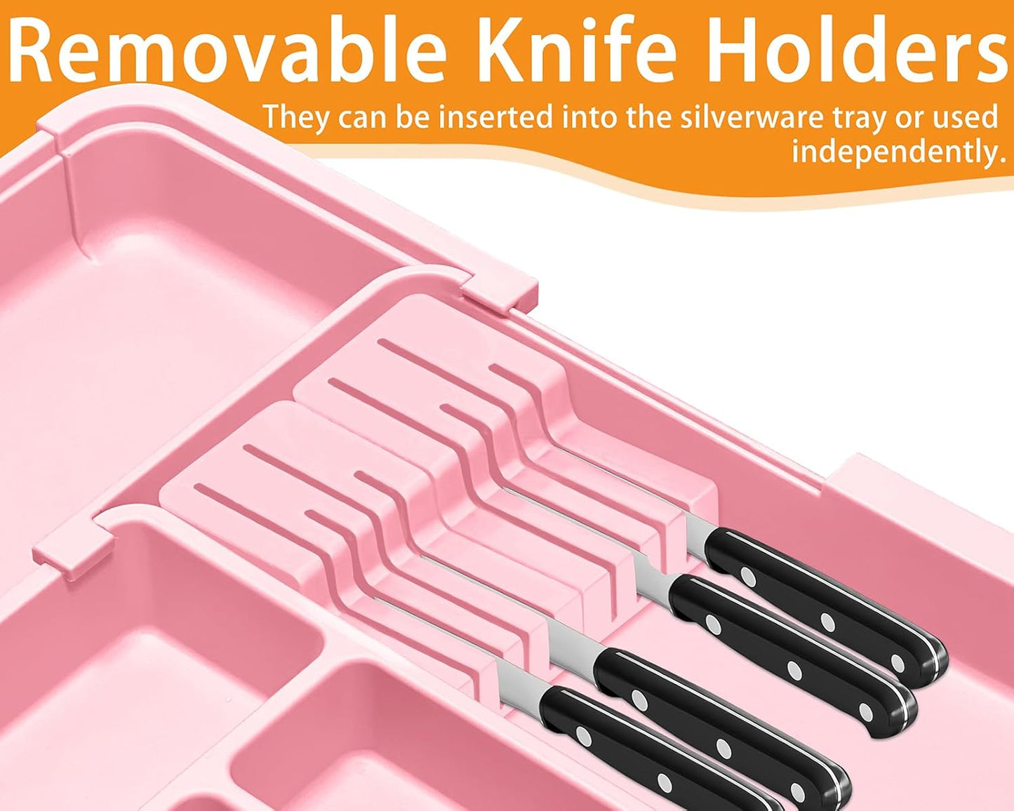 Homecor Silverware Organizer - Expandable Large Kitchen Drawer Organizer Utensil Organizer with 2 Removable Knife Blocks, 22"x 19"Cutlery Tray Drawer Dividers for Kitchen Flatware(6-9 Slots) (Black)