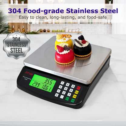 Large Digital Kitchen Scale 40kg/88lb Stainless Steel Price Computing Scale Counting Scale Deli Scale with LCD Display for Baking Bread Cooking Meat Prep Parts and Coins Adapter Included
