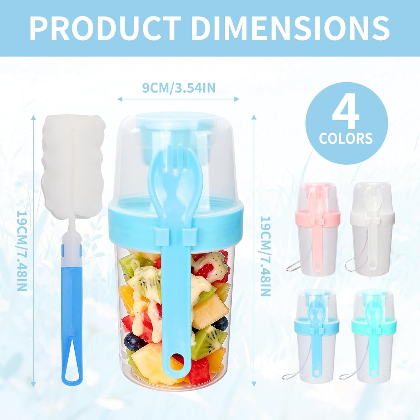 WRENYZK 4 Pcs Salad Shakers with Fork, Salad Cup To Go, Breakfast On The Go Cups, Health Container with Washing Brush, Salad Pods for Lunch, Separate Compartments, Leakproof Design