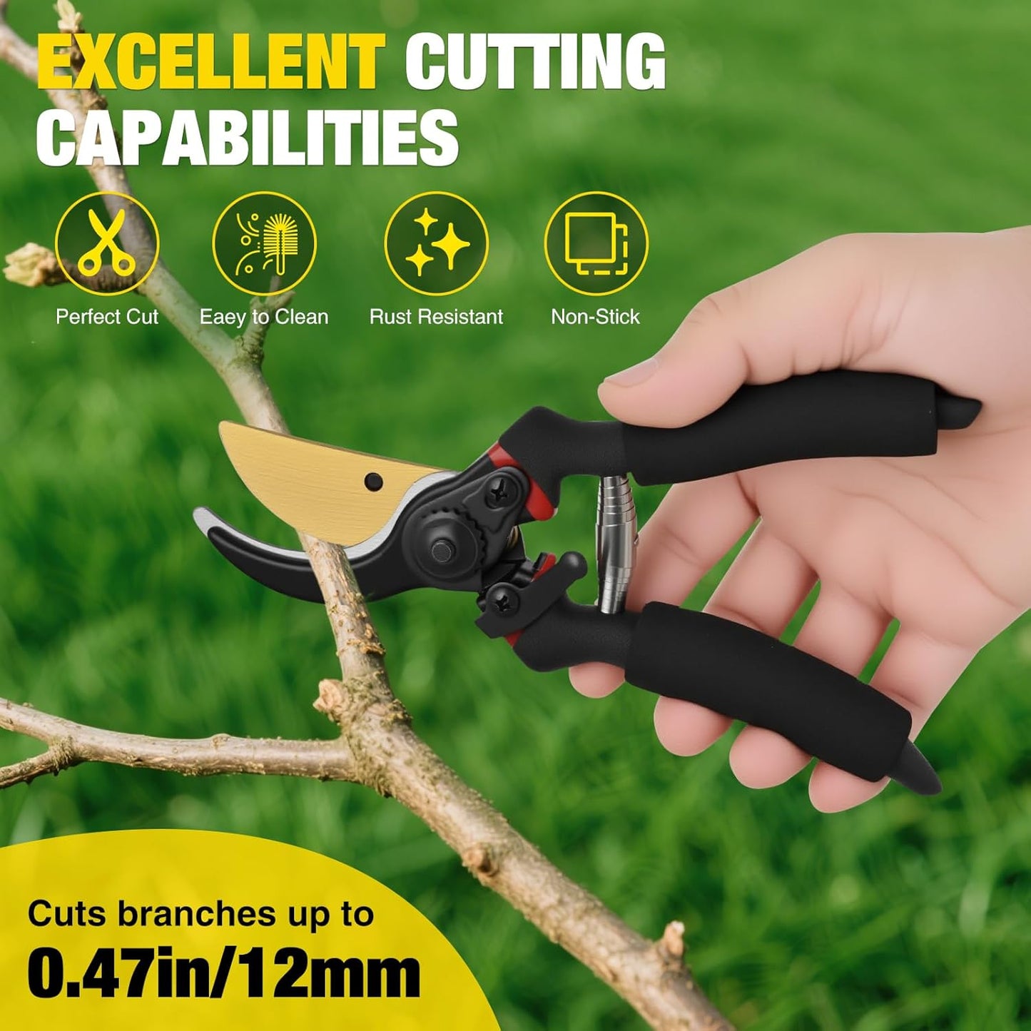 Yesker Pruning Shears Garden Shears 7.8" Professional Garden Scissors Sharp 65 Manganese Steel Blade Heavy Duty Clippers Hand Pruners for Cutting Fresh Flowers Branch Plant Trimming Gardening Tools