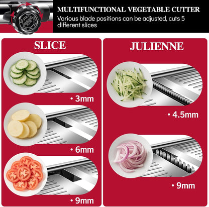 Masthome Mandoline Food Slicer Adjustable Thickness for Cheese Fruits Vegetables Stainless Steel Food Cutter Slicer Dicer with Extra Brush and Blade Guard for Kitchen