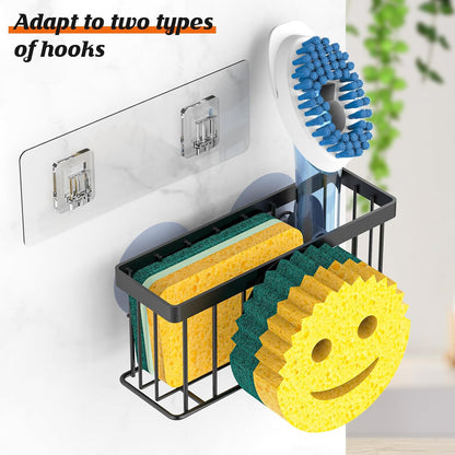 MURLONG Sponge Holder Smiley Face, Sink Organizer with 2 Suction Cups/1 Adhesive Strips, Designed for Sponge, Soap, Dish Brush, Scrubber - Black
