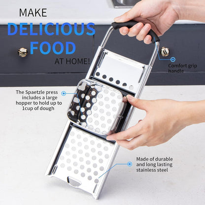 Premium Grade Stainless Steel Spaetzle Maker Widen Plastic Handle with Skimmer Spider Strainer Homemade Egg Noodle Dumpling Perfect Sized for pots and Pans Making Tool
