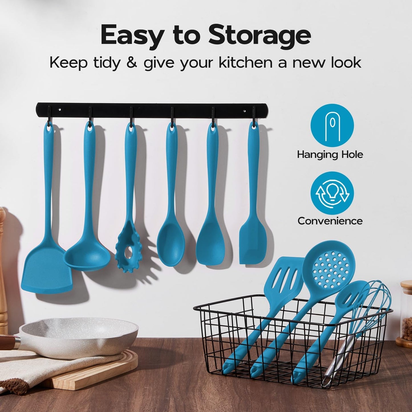 Onader Silicone Cooking Utensils Set of 10, Kitchen Utensils for Nonstick Cookware, Heat Resistant & Nontoxic Spatula Set- Khaki