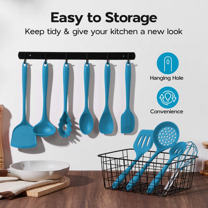 Onader Silicone Cooking Utensils Set of 10, Kitchen Utensils for Nonstick Cookware, Heat Resistant & Nontoxic Spatula Set- Khaki