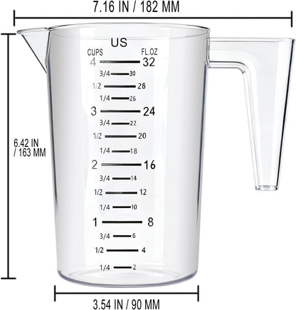 4 Cup/32 Oz Measuring Cups, Clear, Strong Food Grade Liquid Measure Pitcher, for Home Hobbies/Professional Kitchen