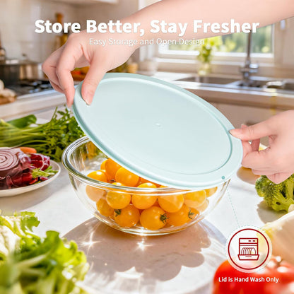 WhiteRhino Glass Mixing Bowls Glass Bowls with Lids Set(4.5QT,2.7QT, 1.1QT),Large Salad Bowls,glass mixing bowl Space-Saving Nesting Storage bowls for Cooking,Baking,Prepping,Dishwasher Safe