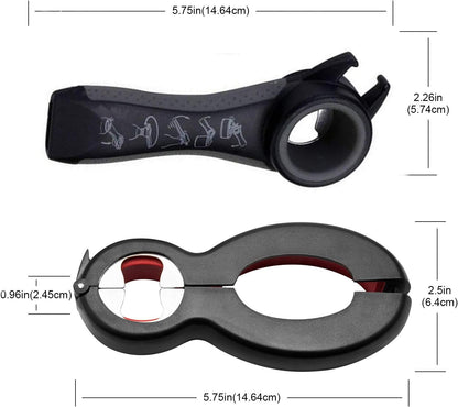Bottle Opener Set,2Pcs Inclinding 5-in-1 and 6-in-1, Can, Soda, and Jar Openers, Twist Off Lid – Jar Opener for Seniors and Arthritic Hands (Gray Black)