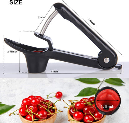 Cherry Pitter Tool, Heavy-Duty Stainless Steel Olive and Cherry Pitters Corer Tool with Space-Saving Lock Design, Multi-Function Cherries Stoner Seed Remover Tool for Making Cherry Jam (Black)