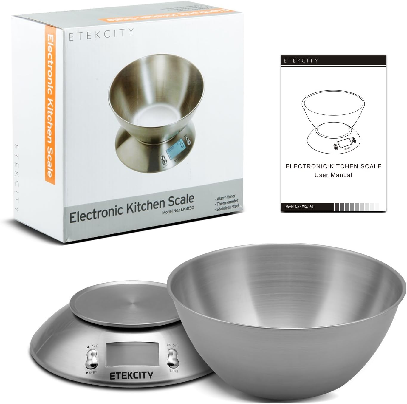 Etekcity 0.1g Food Kitchen Scale, Bowl, Digital Grams and Ounces for Weight Loss, Dieting, Baking, Cooking, and Meal Prep, 11lb/5kg, Stainless Steel Silver