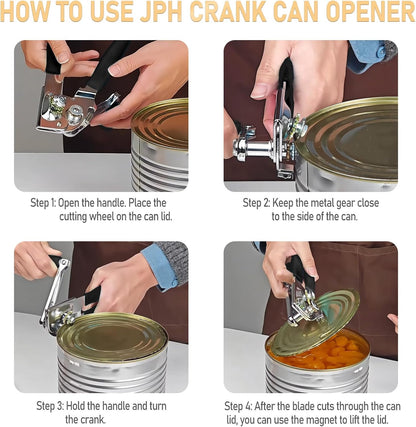 JPH Commercial Can Opener Manual Heavy Duty - Easy to Use with Comfortable Easy Crank Handle - Swing Grip Design, Hand Can Opener, Includes Built in Bottle Opener (Extra Large) (black)
