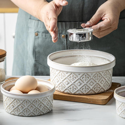 40 Oz Ramekins Ceramic Airtight Bowls Set of 4 - Large Mixing Bowls with Lids Set for Salad, Pho, Soup, Pasta, Dessert, Serving, Oatmeal, Baking Dishes, Dishwasher & Microwave Safe, Beige