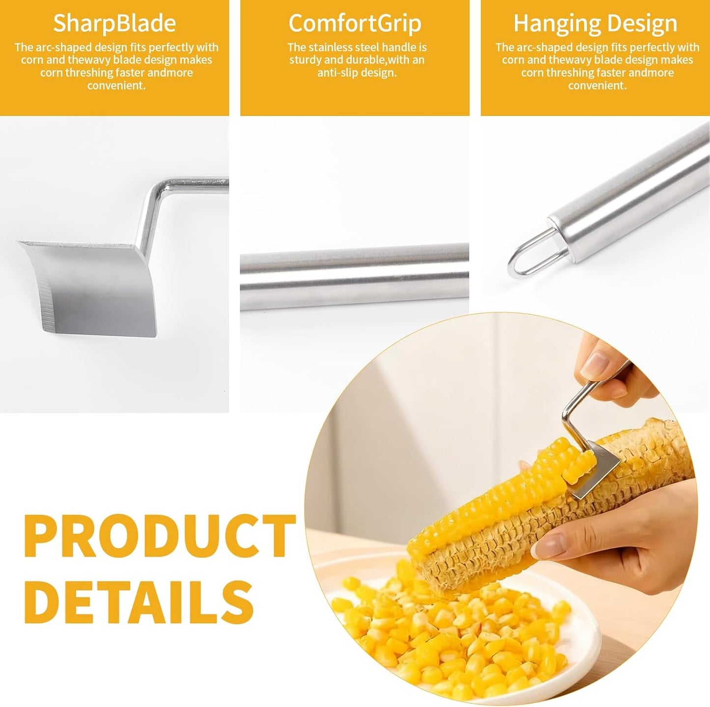 2Pcs Stainless Steel Corn Peeler for Corn On the Cob,Corn Cob Stripper tool for Home Kitchen and Outdoor Dining