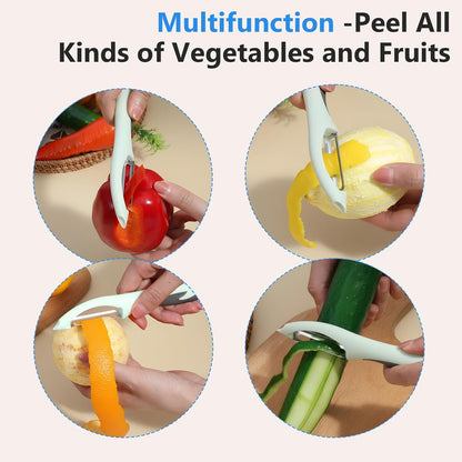 Mabor 2Pcs Stainless Steel Vegetable and Fruit Peeler, Swivel Straight Veggie Peelers for Kitchen Apple Carrot Cucumber Potato with Non-Slip Grip Handle, Green