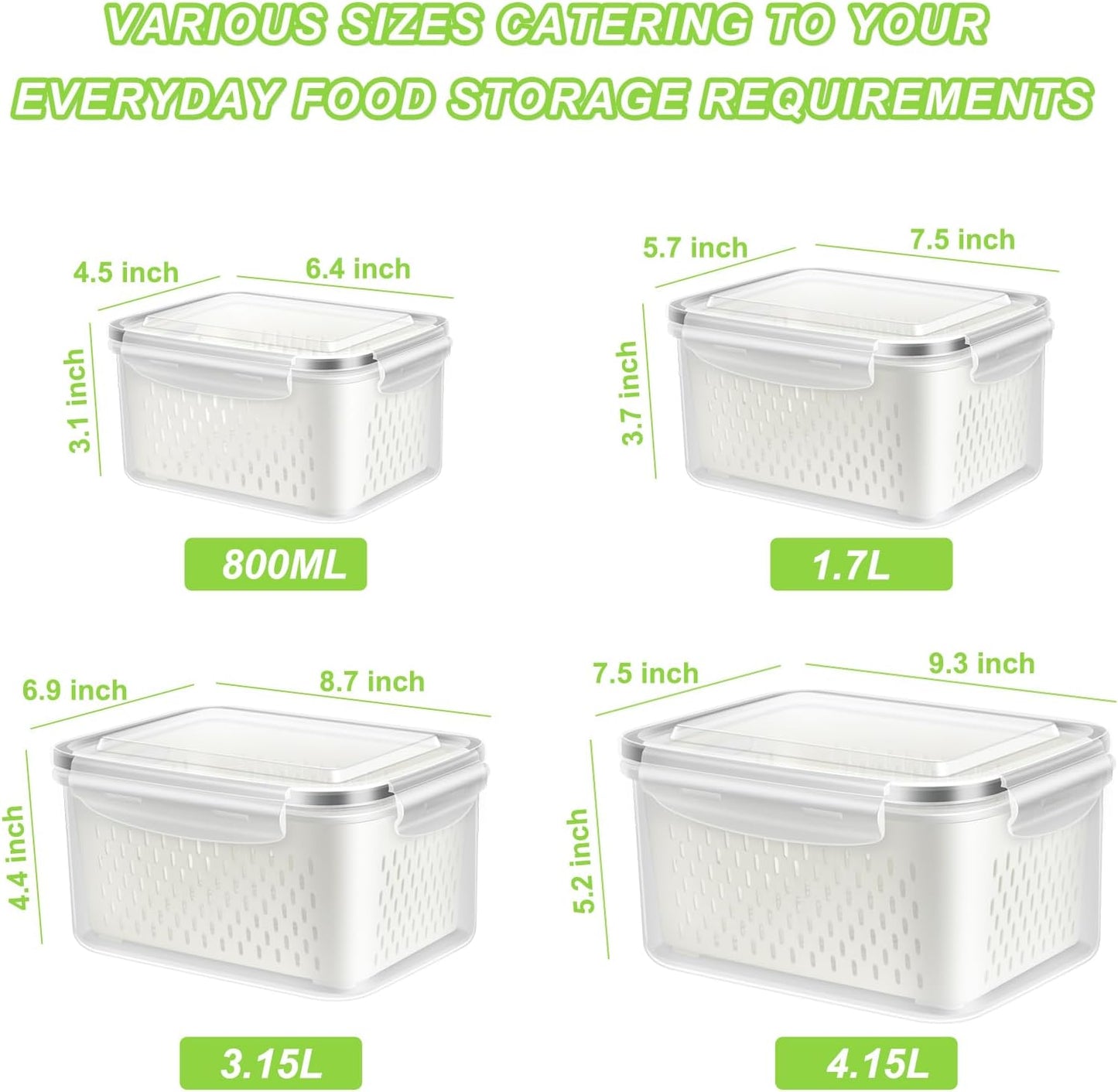 TBMAXS 5 Pack Fruit Storage Containers for Fridge Food Container with Colander Airtight BPA Free Plastic Berry Keeper Produce Vegetable Saver Bins Keep Fresh