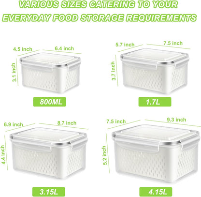 TBMAXS 5 Pack Fruit Storage Containers for Fridge Food Container with Colander Airtight BPA Free Plastic Berry Keeper Produce Vegetable Saver Bins Keep Fresh