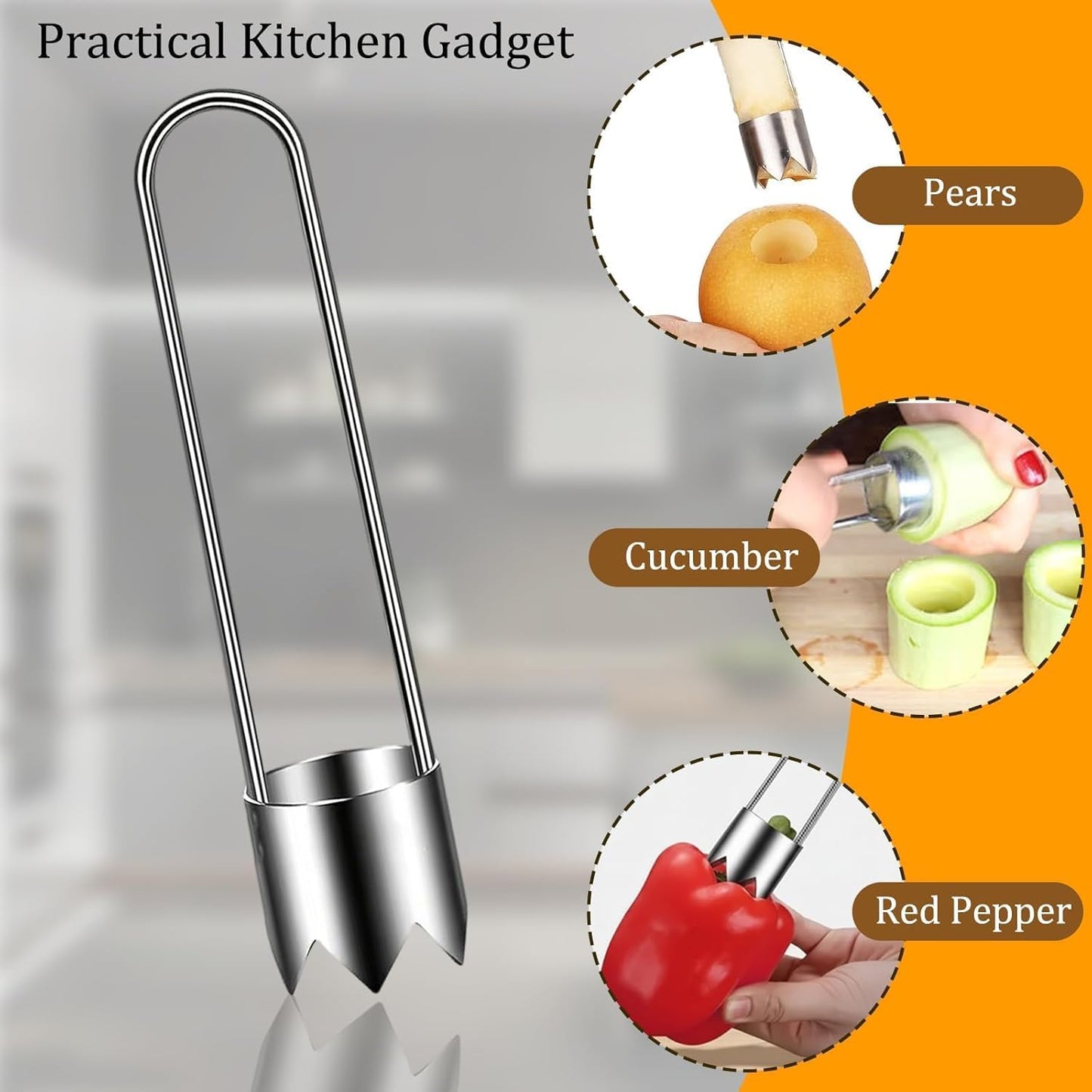 3PCS Red Bell Pepper Seed Corer-Multifunctional Fruit And Vegetable Core Remover,Kitchen Gadgets for Pepper, Pineapple, Pear (silvery)