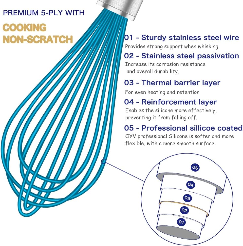 OYV 304 Stainless Steel Whisk Set, Dishwasher Safe Rustproof Metal Whisk, Professional Balloon Wire Whisks for Kitchen Cooking, Perfect For Blending, Whisking, Baking, Beating, 3 Packs (8" 10" 12")
