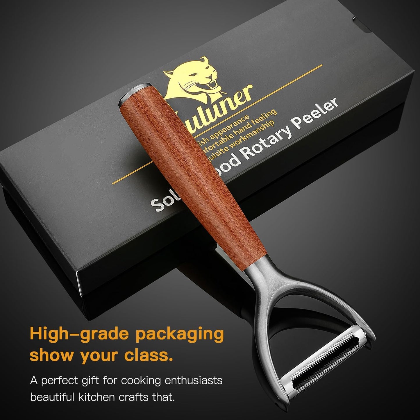 Serrated Blade Premium I Type 304 Stainless Steel Multifunctional Kitchen Peeler Real Wood Handle Ultra Sharp Blade Vegetable Potato Apple（Agarwood）