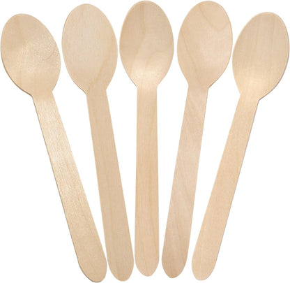 LotFancy Mini Wooden Spoons, Pack of 100, 4 inch Length, Disposable Tasting Sampling Spoons, Biodegradable Compostable Eco-friendly Birchwood Taster Spoons