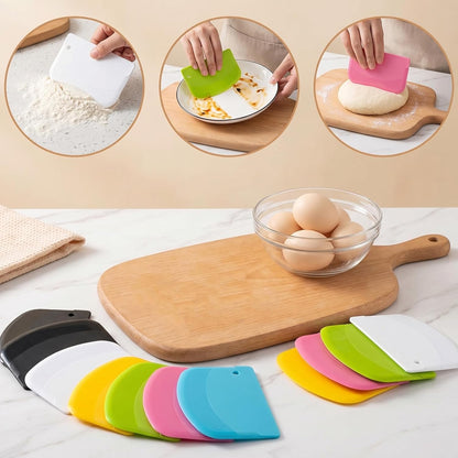 TIESOME 12PCS Dough Scraper, Plastic Thickened Bench Scraper 6 Colors Multipurpose Bowl Scraper for Kitchen, Baking, Cake, Bread, Pizza, and Pastry