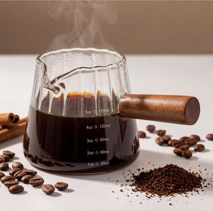 Jingmore 1 Pcs Espresso Shot Glass with Handle, 6 oz/180 ml Espresso Cup with Single V-shaped Mouth, Measuring Cup for Milk Tea Coffee Bar Accessories (Clear)