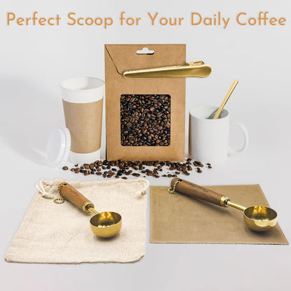 Coffee Scoop with Wooden Handle, 1 Tablespoon/ 15 ml, 304 Stainless Steel Measuring Spoon for Ground Coffee, Espresso, Tea, Protein Powder, Spices (6 Pack)