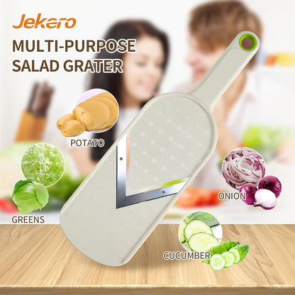 Multi Handheld Mandoline Slicer - Stainless Steel V Blade, with Cleaning Brush, Comfort Grip, Easy to Clean, for Kitchen, Vegetable Chopper, Fruit, Cheese Grater, Potato Chips Slicer (White)