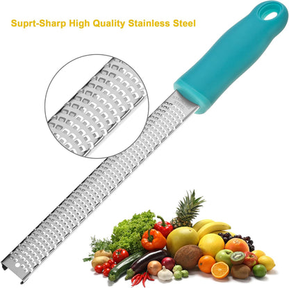 Lemon Zester, Stainless Steel Kitchen Cheese Grater, Plastic Cover Ergonomic Soft Black Handle