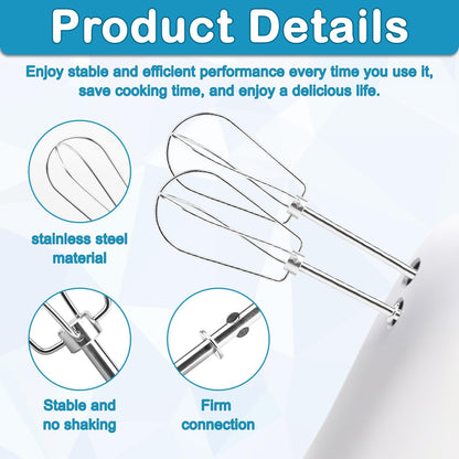 6 Pcs Hand Mixer Beater Attachments for KitchenAid Hand Mixers KHM3 KHM5 KHM7 KHM9, Stainless Steel Hand Mixer Beaters, Whisk, Blending Rod and Dough Hooks