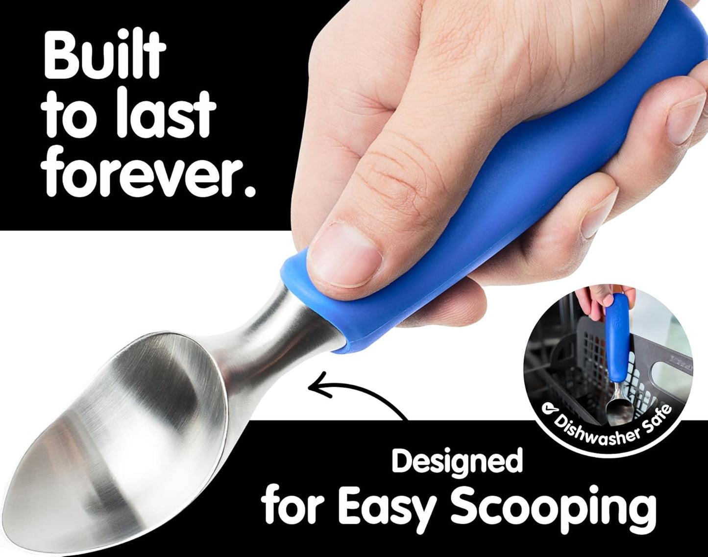 SUMO Stainless Steel Ice Cream Scoop With Ergonomic Handle - Sturdy, Dishwasher-Safe Scooper For Effortless Scooping and Serving Of Frozen Desserts, Comfortable Grip - Blue