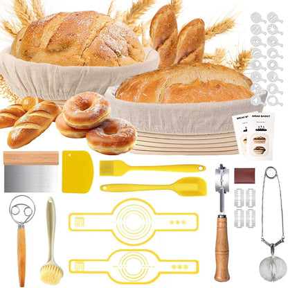 Aoocan Sourdough Starter Kit for Beginners, Bread Baking Supplies & Bread Making Tools – 9 Inch Round & 10 Inch Oval Banneton Bread Proofing Basket Set with Dough Whisk, Lame, Scraper & Brush