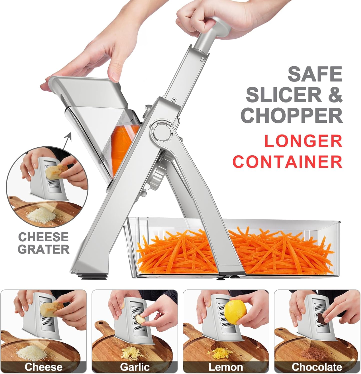QYKIC Upgrade Safe Mandoline Slicer for Kitchen, Vegetable Chopper and Slicer, Potato Slicer Thickness Adjuster, French Fry Cutter, Veggie Onion Dicer Faster Kitchen Mandolin for Meal Prep
