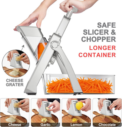 QYKIC Upgrade Safe Mandoline Slicer for Kitchen, Vegetable Chopper and Slicer, Potato Slicer Thickness Adjuster, French Fry Cutter, Veggie Onion Dicer Faster Kitchen Mandolin for Meal Prep
