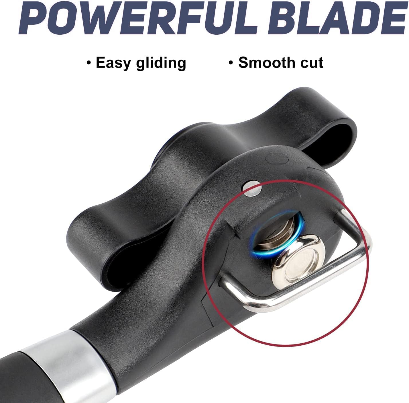 Side Cut Can Opener Smooth Edge, Safety Can Opener with Durable Sharp Blade, Big & Soft Turn Knob & Comfortable Non-Slip Handle, Black