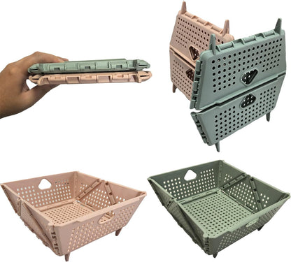 2 Pcs Collapsible Colander Strainer, Multipurpose Drain Basket for Fruit Storage, Mini Foldable Picnic Basket for Kitchen, Travel, RV, Car, Space-Saving Fruit Drain Basket for Food Organizing