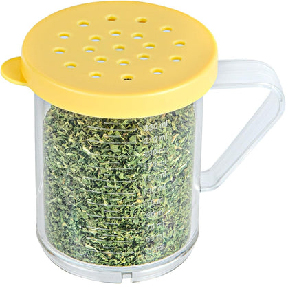 Restaurantware Spice Shaker 1 Count Plastic Shaker, Durable Seasoning Dredge with Yellow Coarse Lid, Clear Shaker for Commercial Kitchens, Pizzerias, and Bakeries