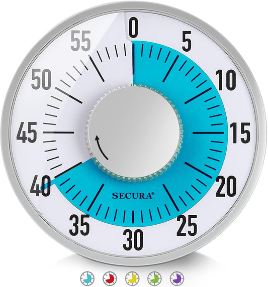 Secura 60-Minute Rainbow Visual Timer 6-Inch Mechanical Countdown Timers for Teaching, Meeting, Cooking, Working - Timer for Kids with Magnetic Backing (Blue)